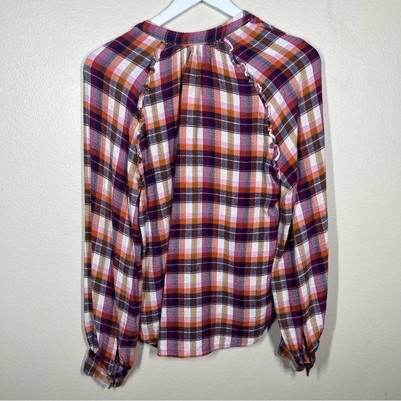 Anthropologie Pilcro Womens lot of 2 Plaid Flannel Ruffle Blouse Button Up Small - Picture 9 of 15